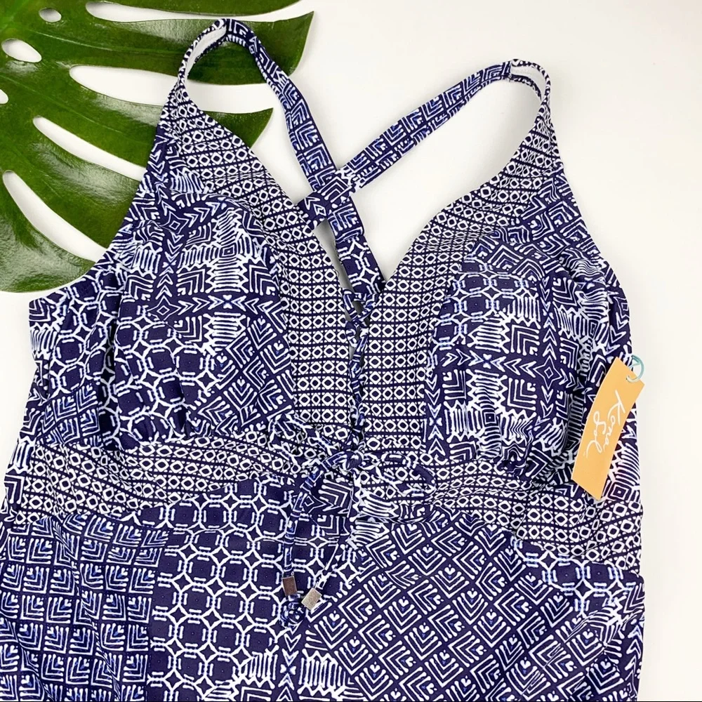 New Kona Sol Navy Geometric Swimsuit 26W - Picture 2 of 8